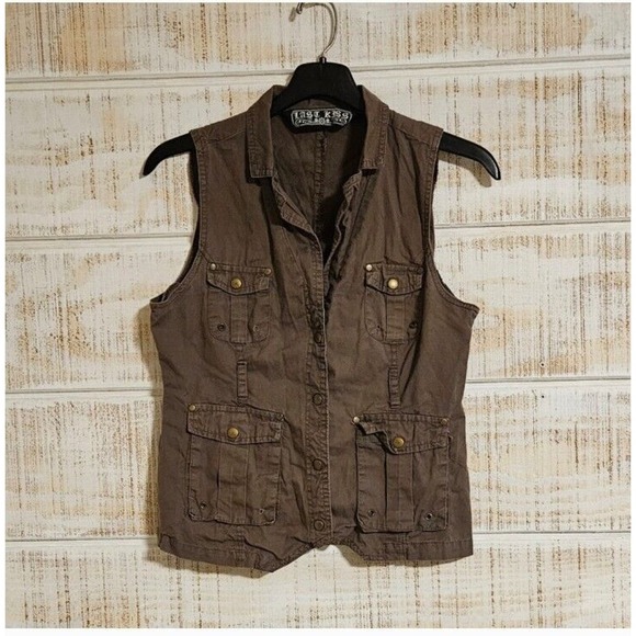 Last Kiss Khaki Y2K sz L Cargo Vest‎ - Picture 10 of 14